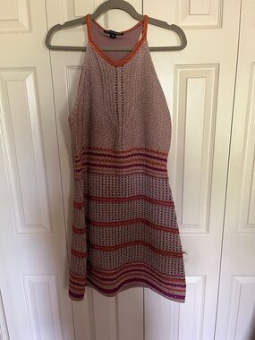 Boston Proper Mauve Knit Halter Dress with Orange Trim
